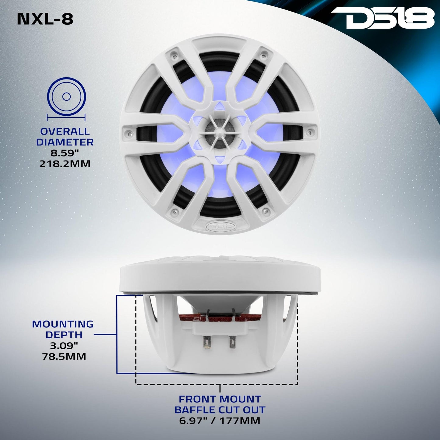 NXL 8" 2-Way Coaxial Marine Speaker with LED RGB Lights | 125W RMS 4-Ohm - White - NXL-8 - product image 9 - AudioSellerz
