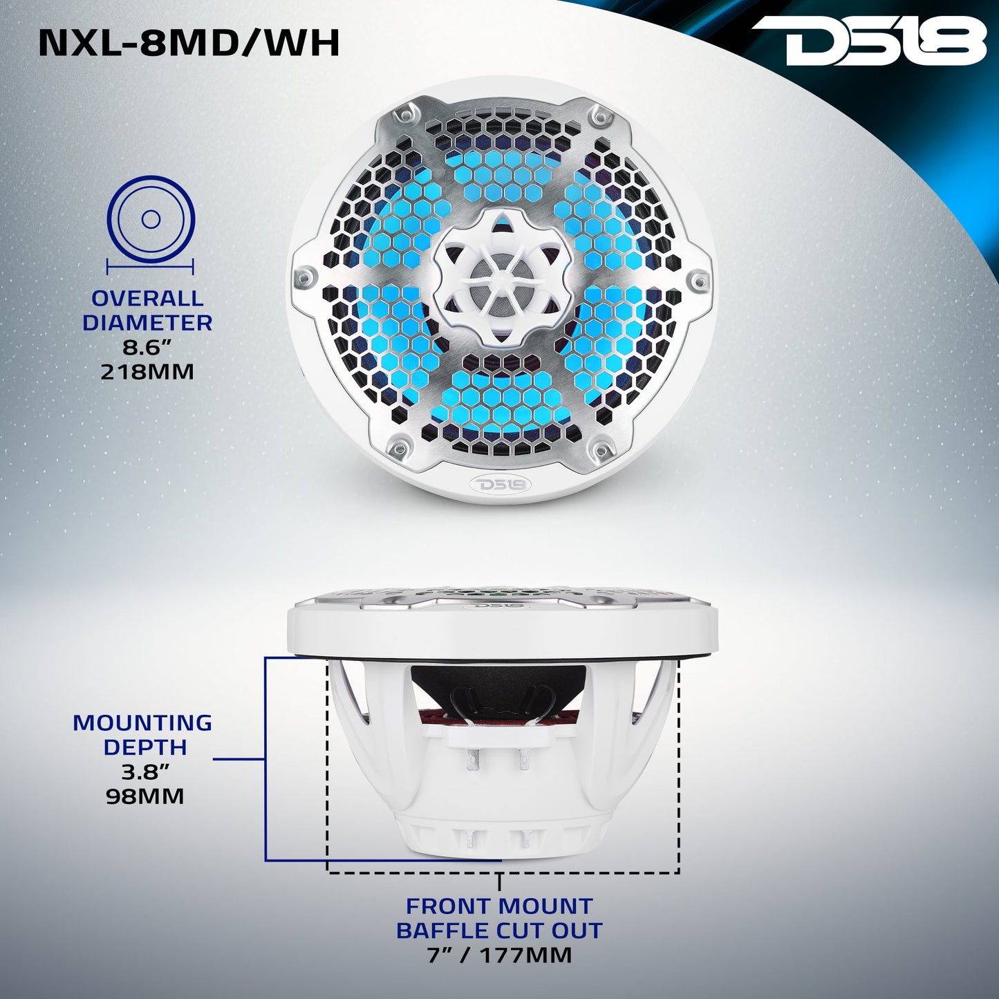 8” Marine 2-Way Hybrid Speaker with RGB LED, Compression Driver and - White - NXL-8MD/WH - product image 11 - AudioSellerz