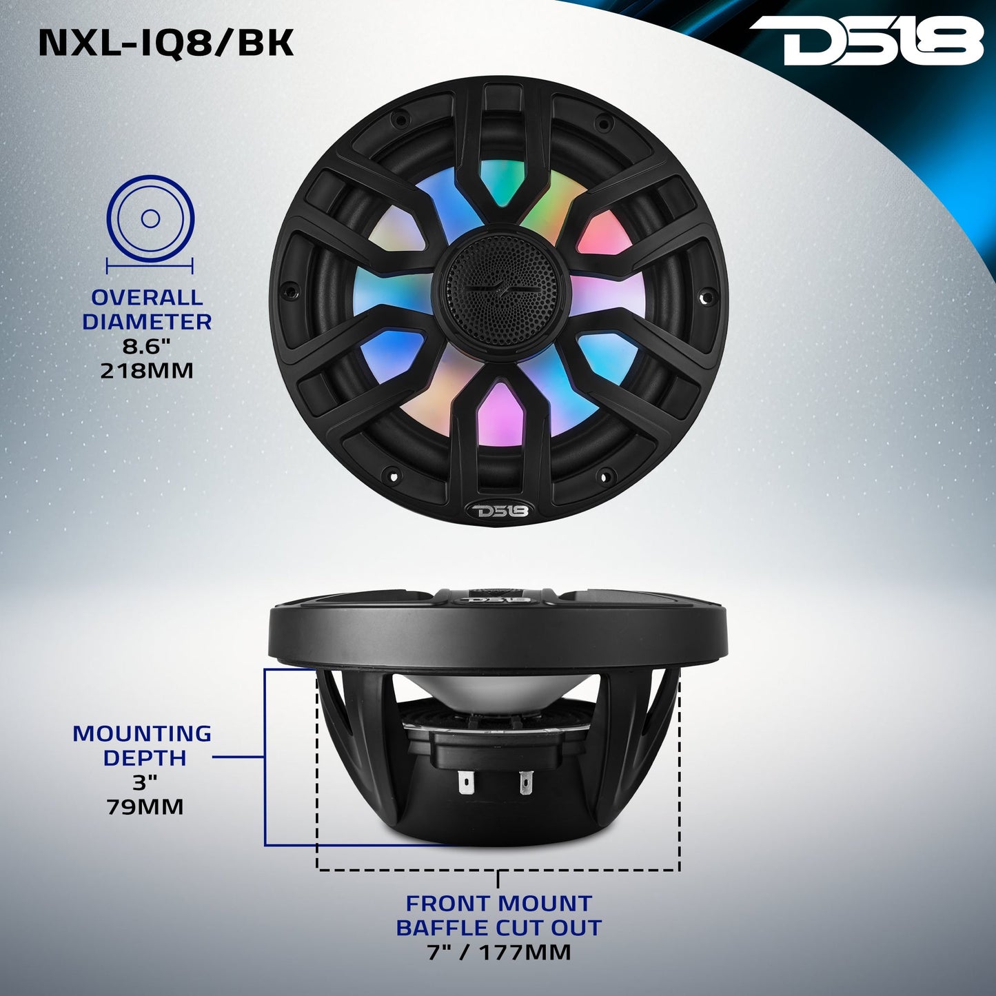NXL 8" 2-Way Coaxial Marine Speaker with Bullet Tweeter and Digital Led - Black - NXL-IQ8/BK - product image 9 - AudioSellerz