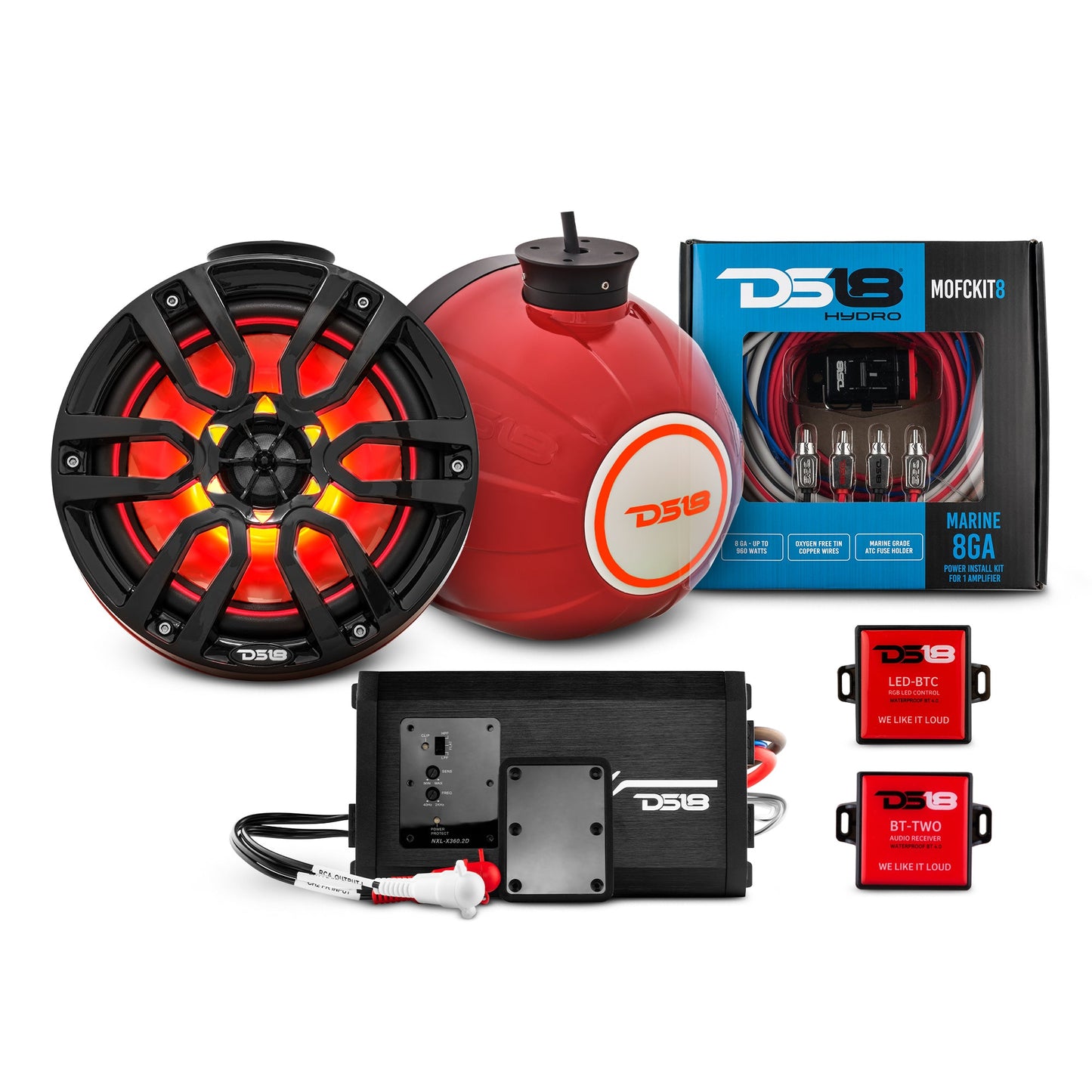 8" Compact Speaker Tower with Marine Amplifier, Installation Kit, and RGB LED Lights - Perfect Package for Jet Ski.