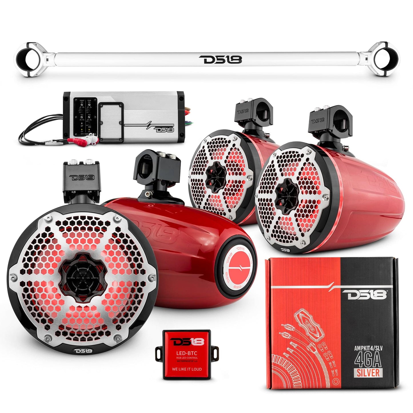 JK-TUBE 4x 8" Marine Towers Speakers with RGB LED Lights, 4-Channel Marine - JK-TUBEPKGBK/CF - product image 9 - AudioSellerz