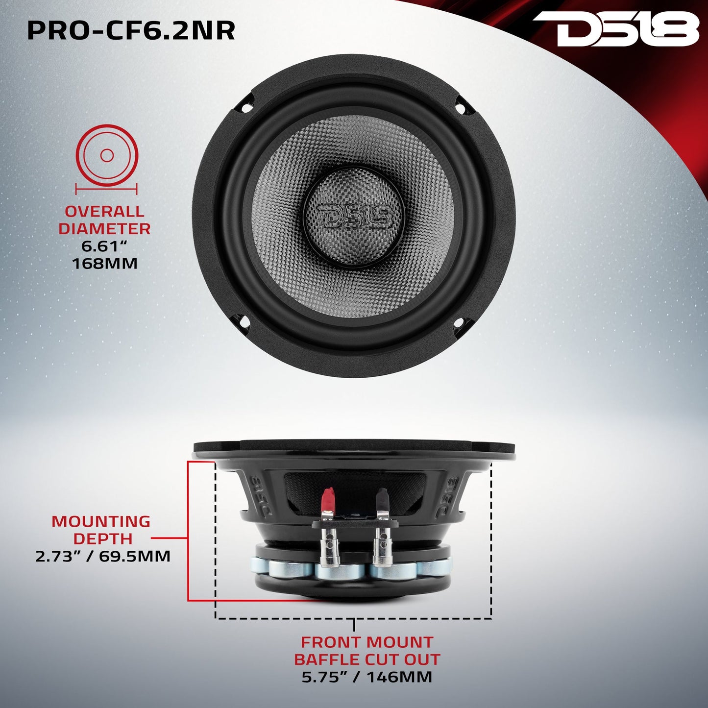 PRO 6.5" Neodymium Carbon Fiber Water resistant Cone Mid-Bass Loudspeaker 250 Watts Rms 2-Ohm.