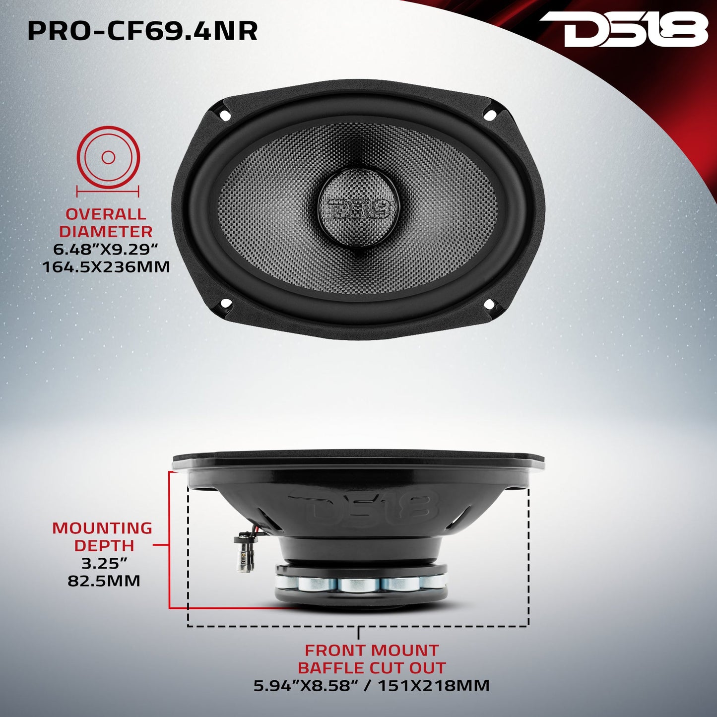 PRO 6x9" Neodymium Carbon Fiber Water resistant Cone Mid-Bass Loudspeaker 300 Watts Rms 4-Ohm.