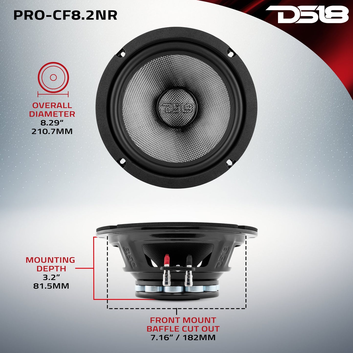 PRO 8" Neodymium Carbon Fiber Water resistant Cone Mid-Bass Loudspeaker 300 Watts Rms 2-Ohm.