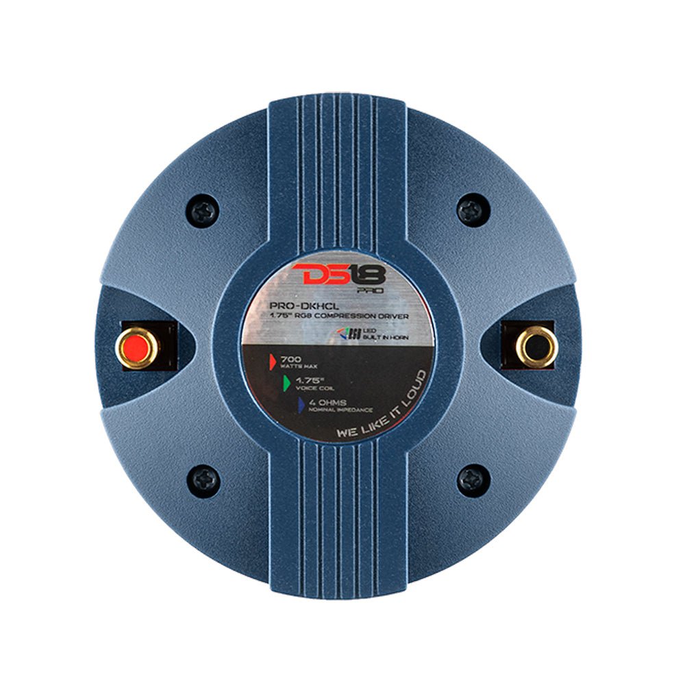 DS18 PRO-DKHCL PRO 1" Twist On Throat Compression Driver 1.75" Titanium VC with RGB Led Light Horn and Built-in Crossover 700 Watts 4 Ohms.