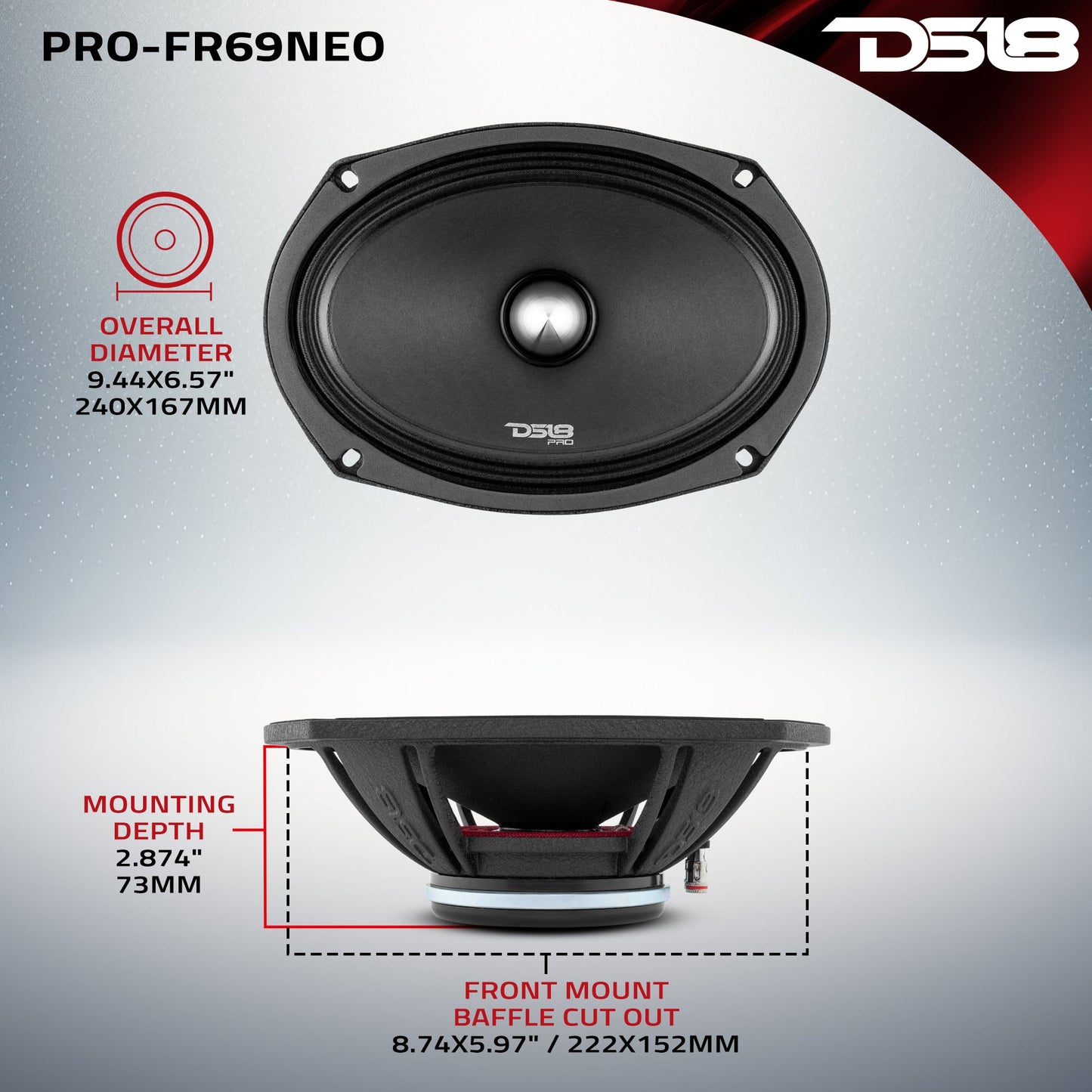 PRO 6x9" Neodymium Full-Range Bullet Loudspeaker 250 Watts Rms 4-Ohm.