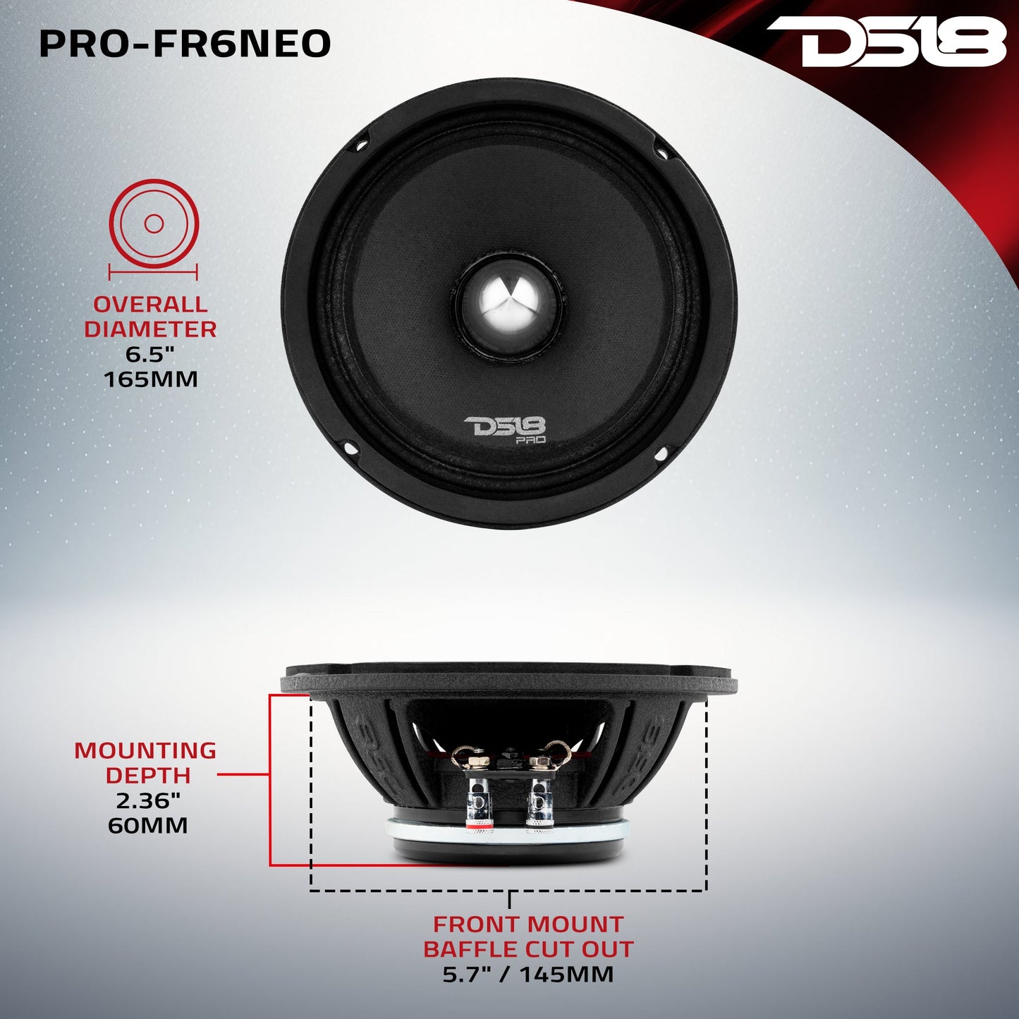 PRO 6.5" Neodymium Full-Range Bullet Loudspeaker 225 Watts Rms 4-Ohm.