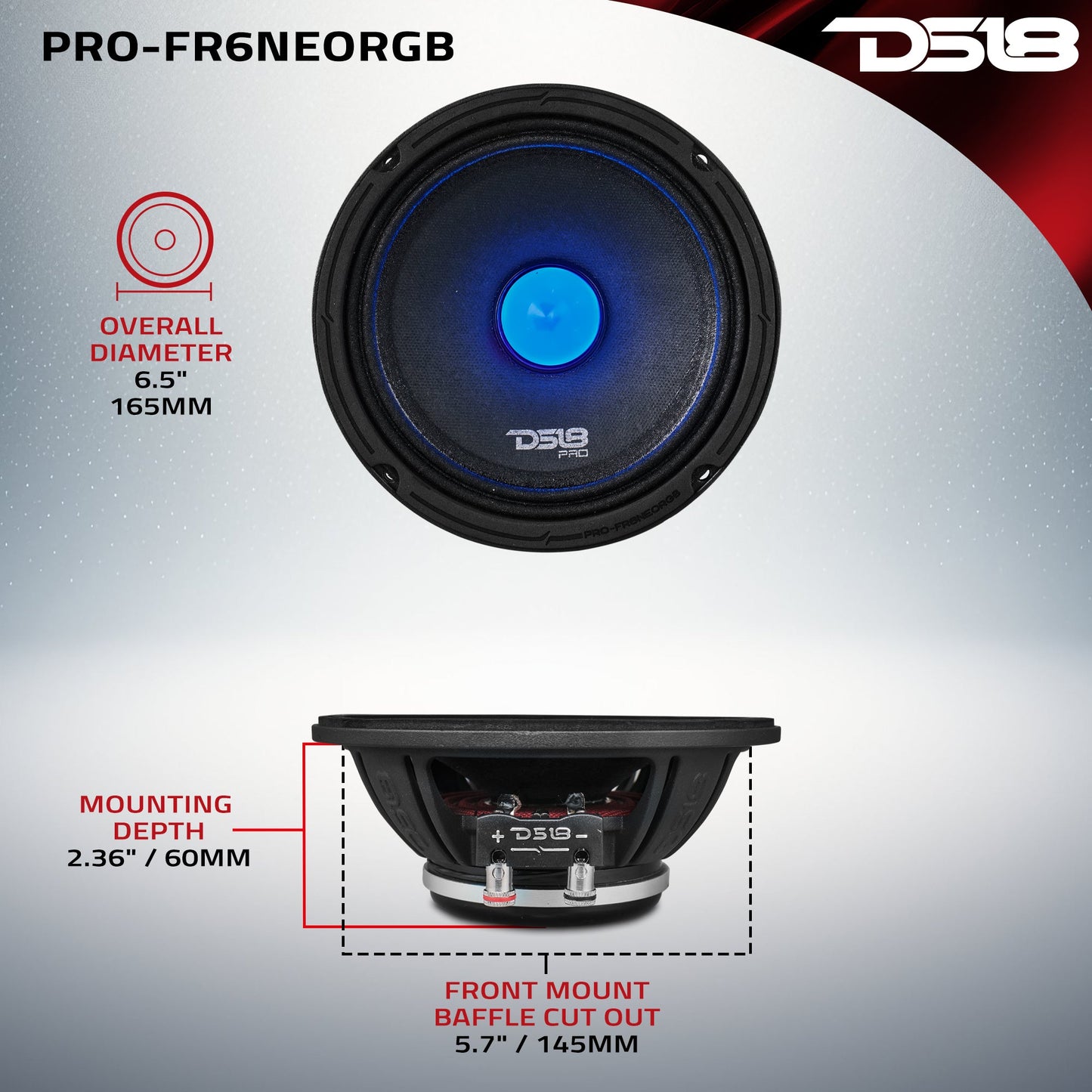 6.5" Full-Range Loudspeaker with RGB LED Bullet 225 Watts Rms Neodymium - PRO-FR6NEORGB - product image 7 - AudioSellerz
