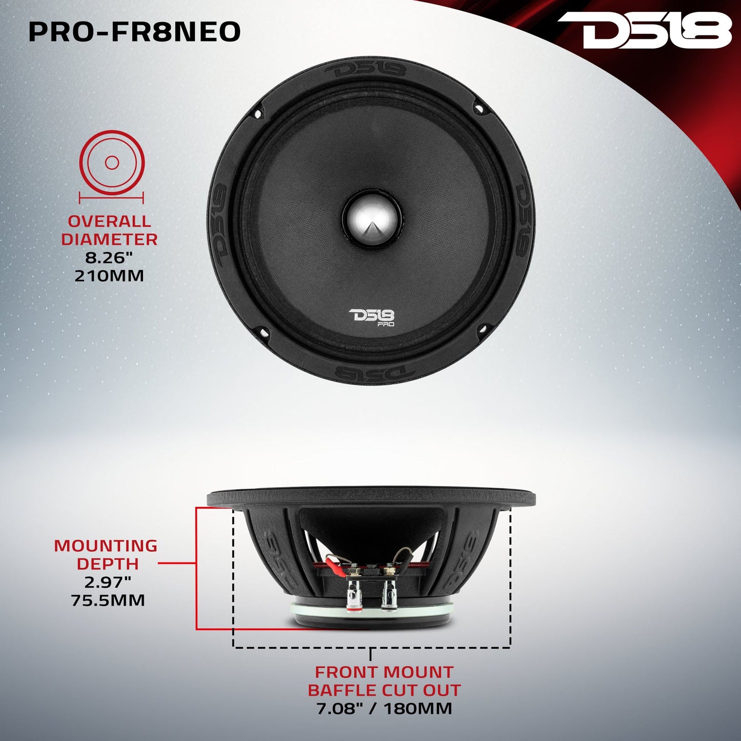 PRO 8" Neodymium Full-Range Bullet Loudspeaker 250 Watts Rms 4-Ohm.