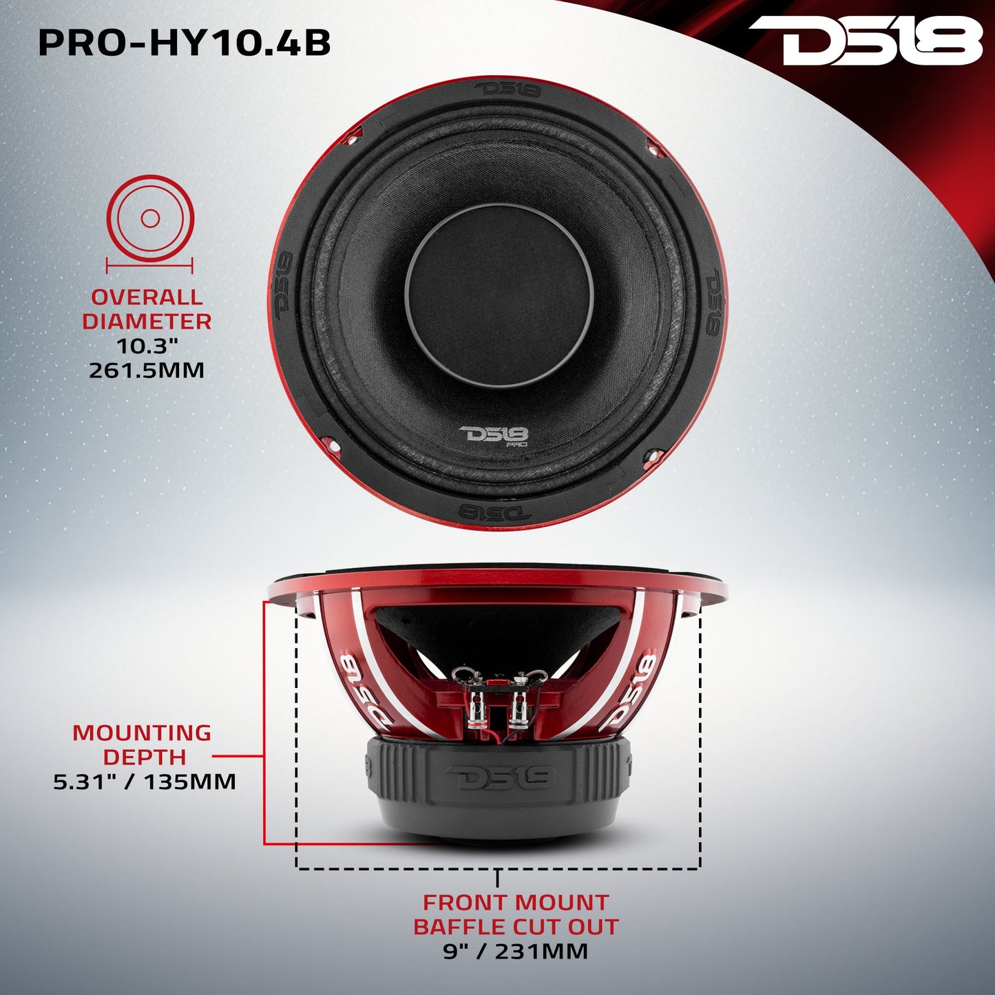 PRO 10" Water Resistant Hybrid Mid-Range Loudspeaker with Built-in Driver 350 Watts Rms 4-Ohm.