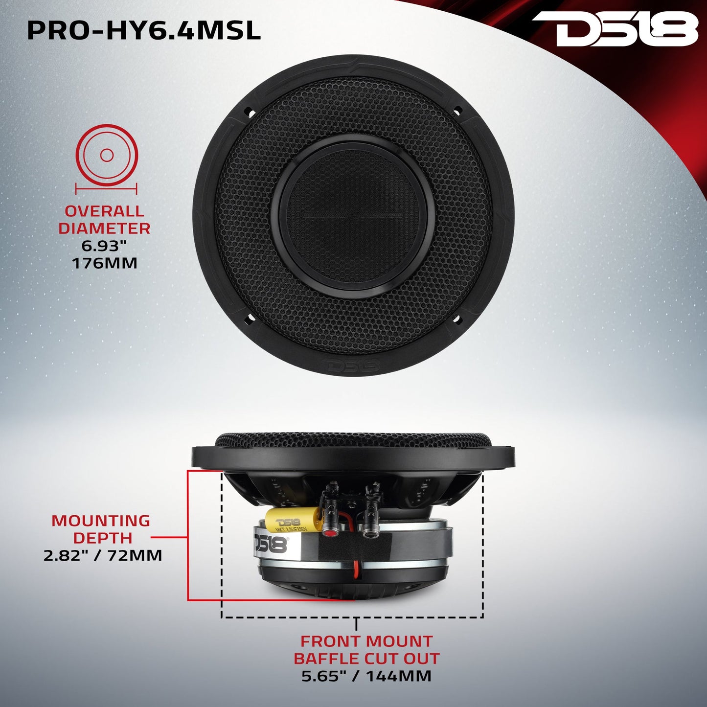 PRO 6.5" Shallow Coaxial Hybrid Mid-Range Loudspeaker with Built-in Driver | 150W RMS 4-Ohm.