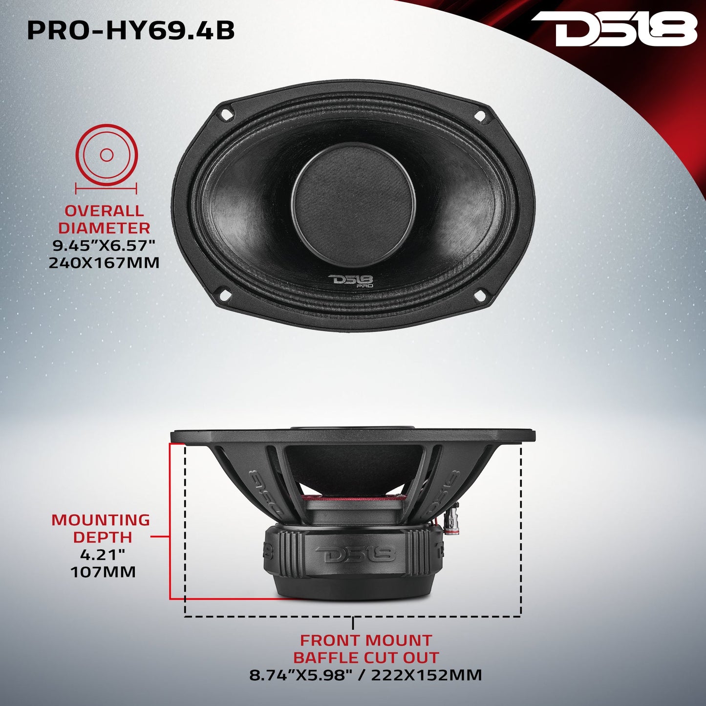 PRO 6x9" Water Resistant Hybrid Mid-Range Loudspeaker with Built-in Driver 250 Watts Rms 4-Ohm.