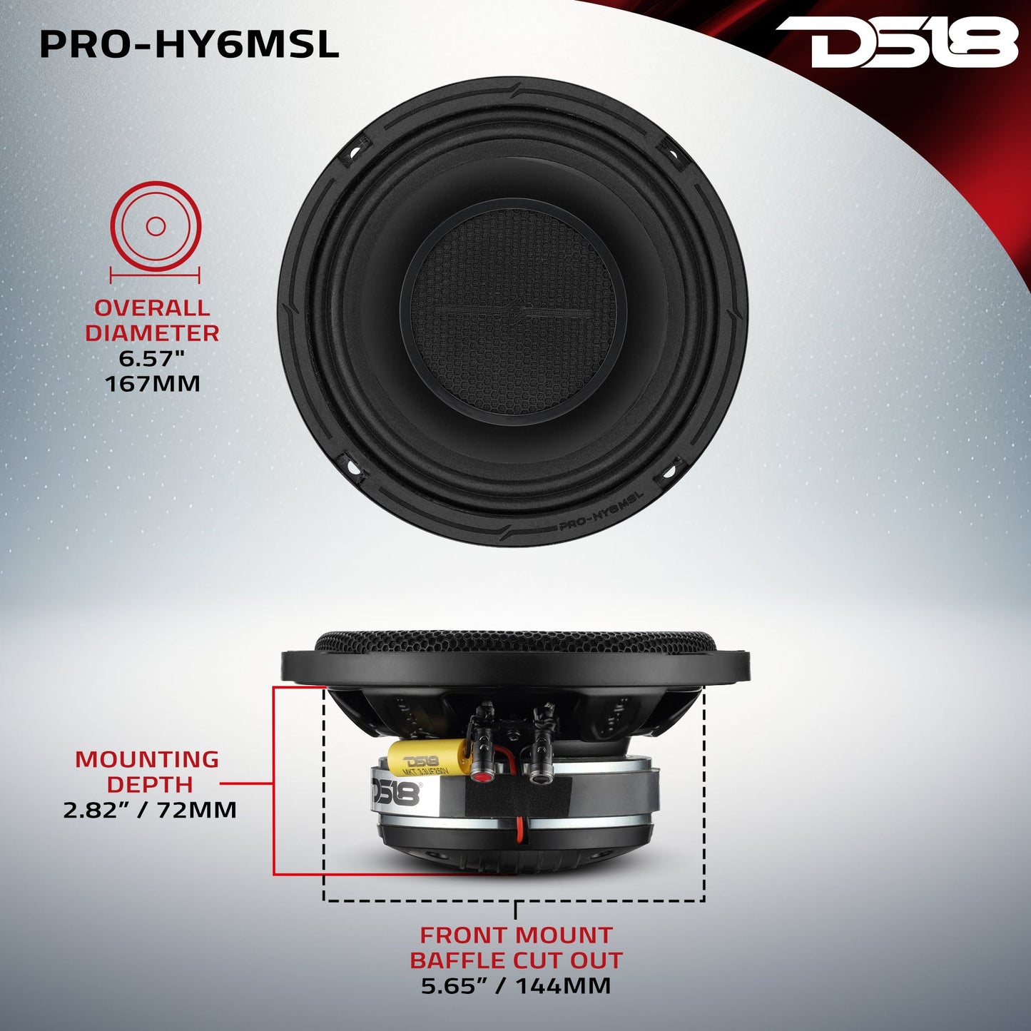 PRO 6.5" Shallow Coaxial Hybrid Mid-Range Loudspeaker with Built-in Driver | 150W RMS 8-Ohm.