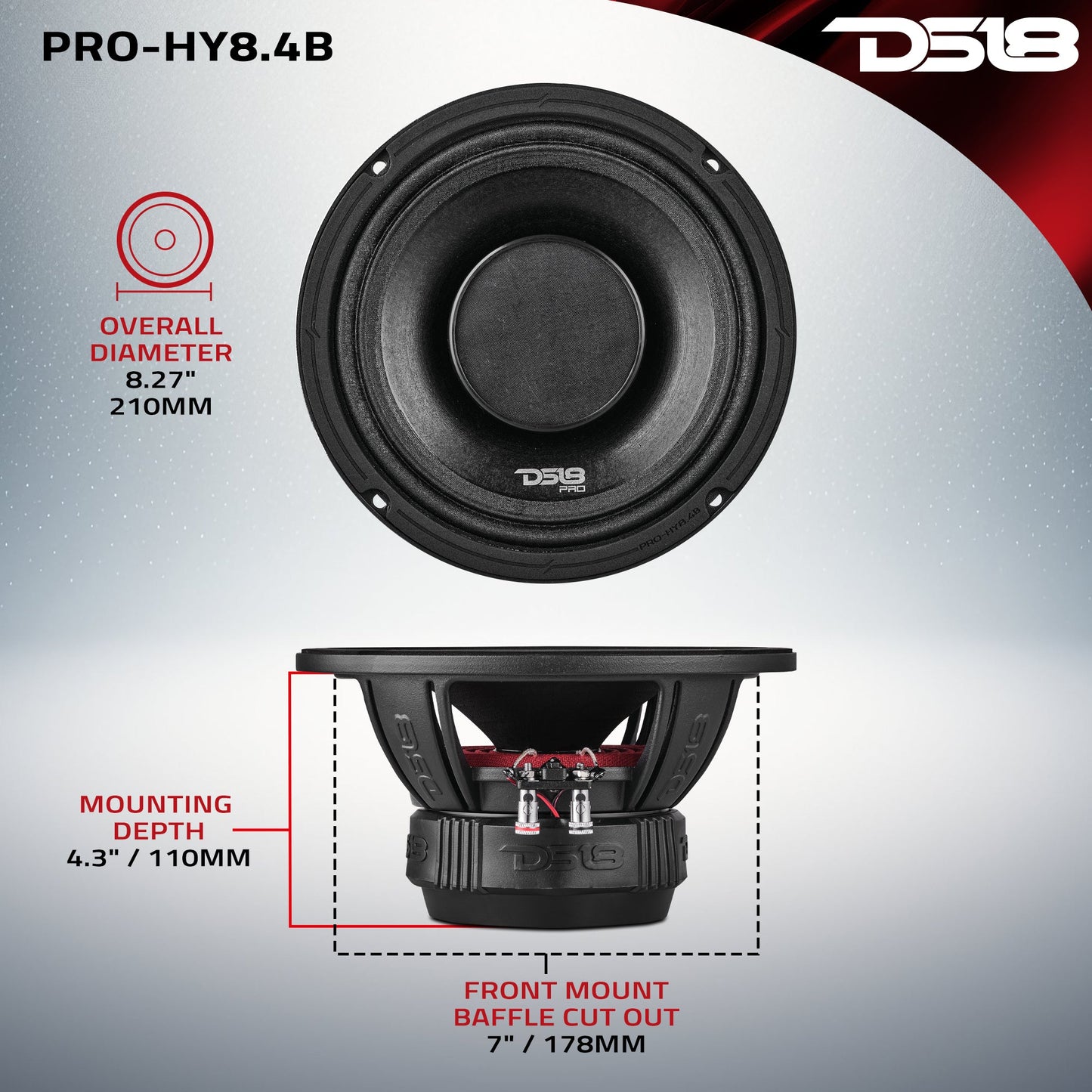 PRO 8" Coaxial Hybrid Mid-Range Water resistant Cone Loudspeaker with Built-in Driver 250 Watts Rms 4-Ohm.