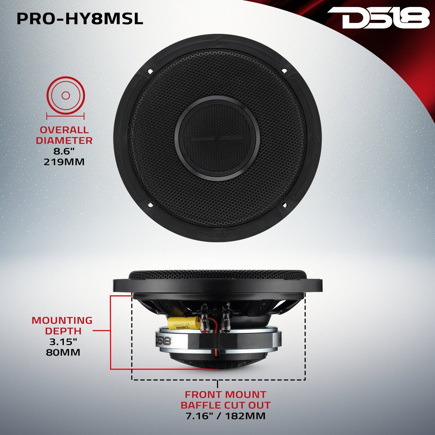 PRO 8" Shallow Coaxial Hybrid Mid-Range Loudspeaker with Built-in Driver | 200W RMS 8-Ohm.