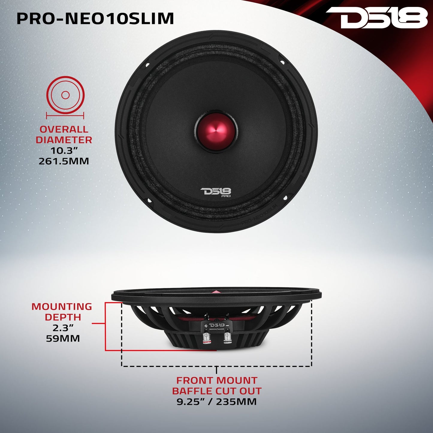 PRO 10" Slim Neodymium Mid-Range Loudspeaker with Bullet | 250W RMS - 4 Ohm - PRO-NEO10SLIM - product image 7 - AudioSellerz