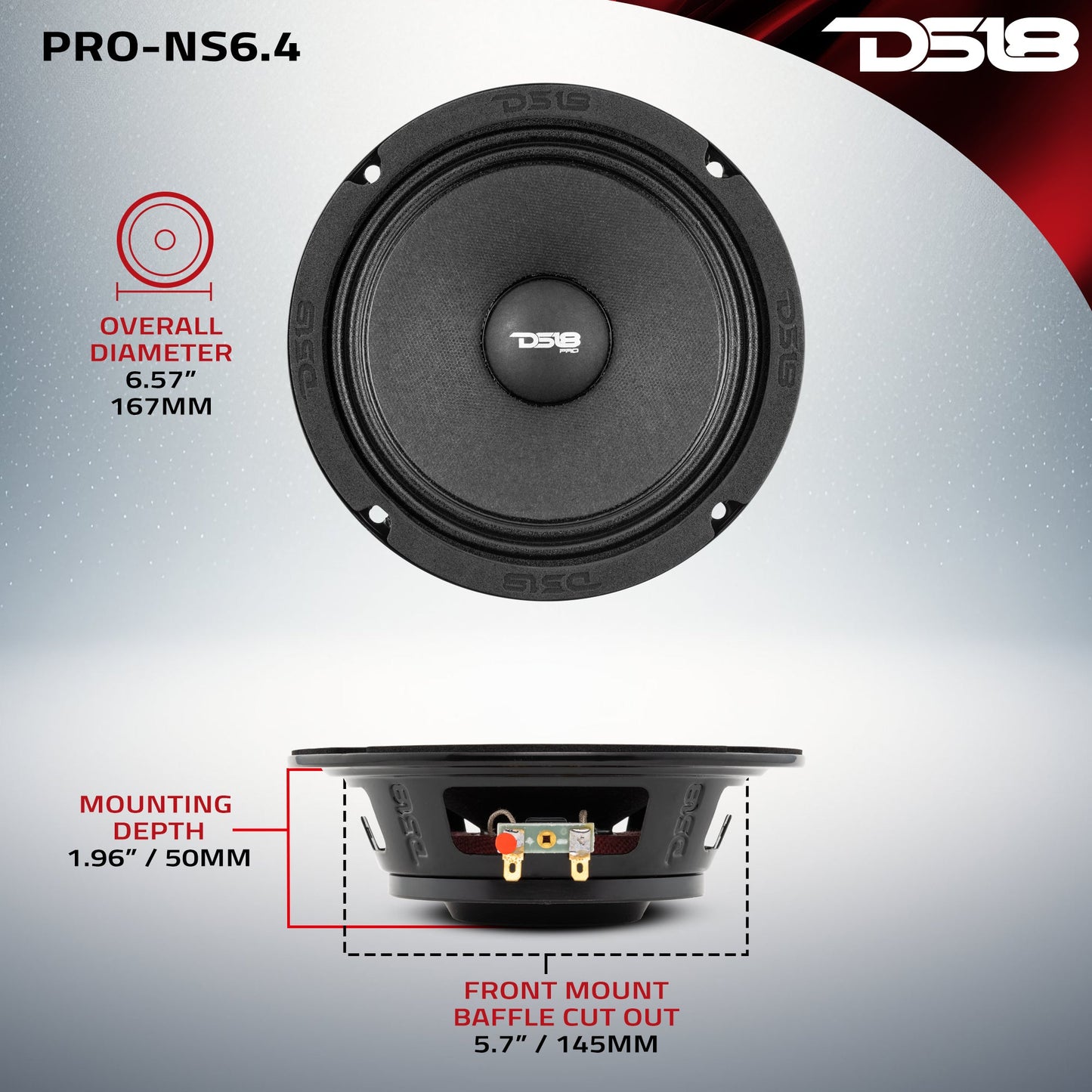 PRO 6.5" Shallow Neodymium Full-Range Loudspeaker 150 Watts Rms 4-Ohm.