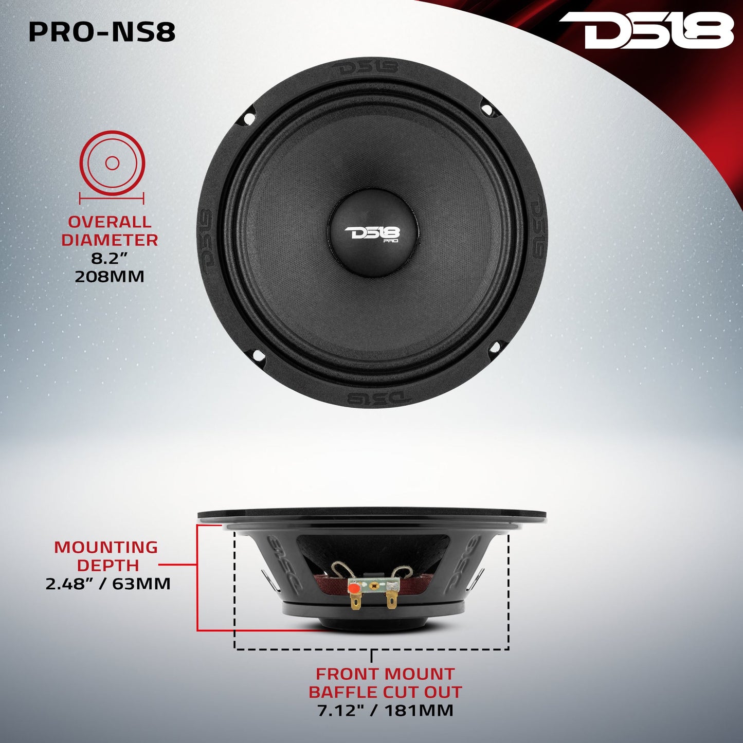 PRO 8" Shallow Neodymium Full-Range Loudspeaker 200 Watts Rms 8-Ohm.