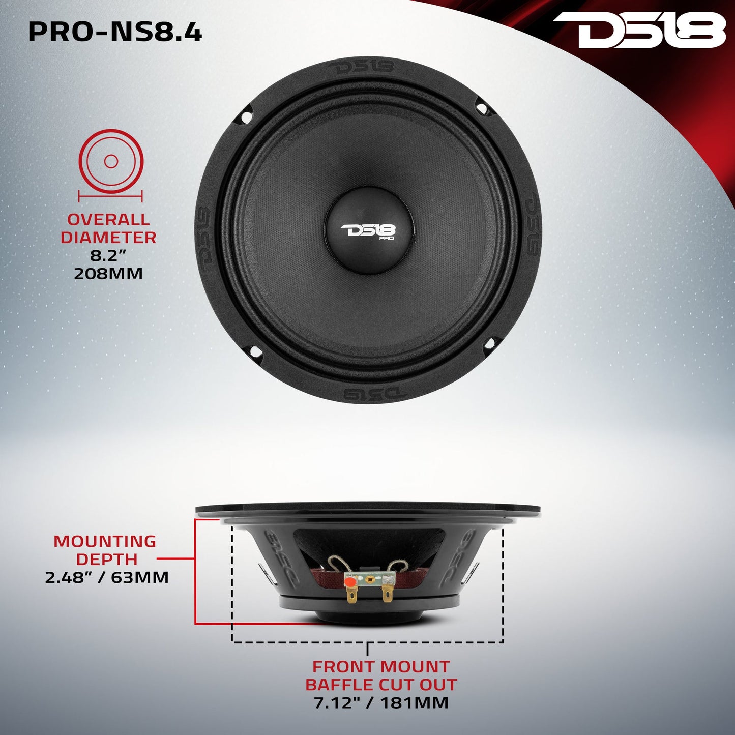 PRO 8" Shallow Neodymium Full-Range Loudspeaker 200 Watts Rms 4-Ohm.