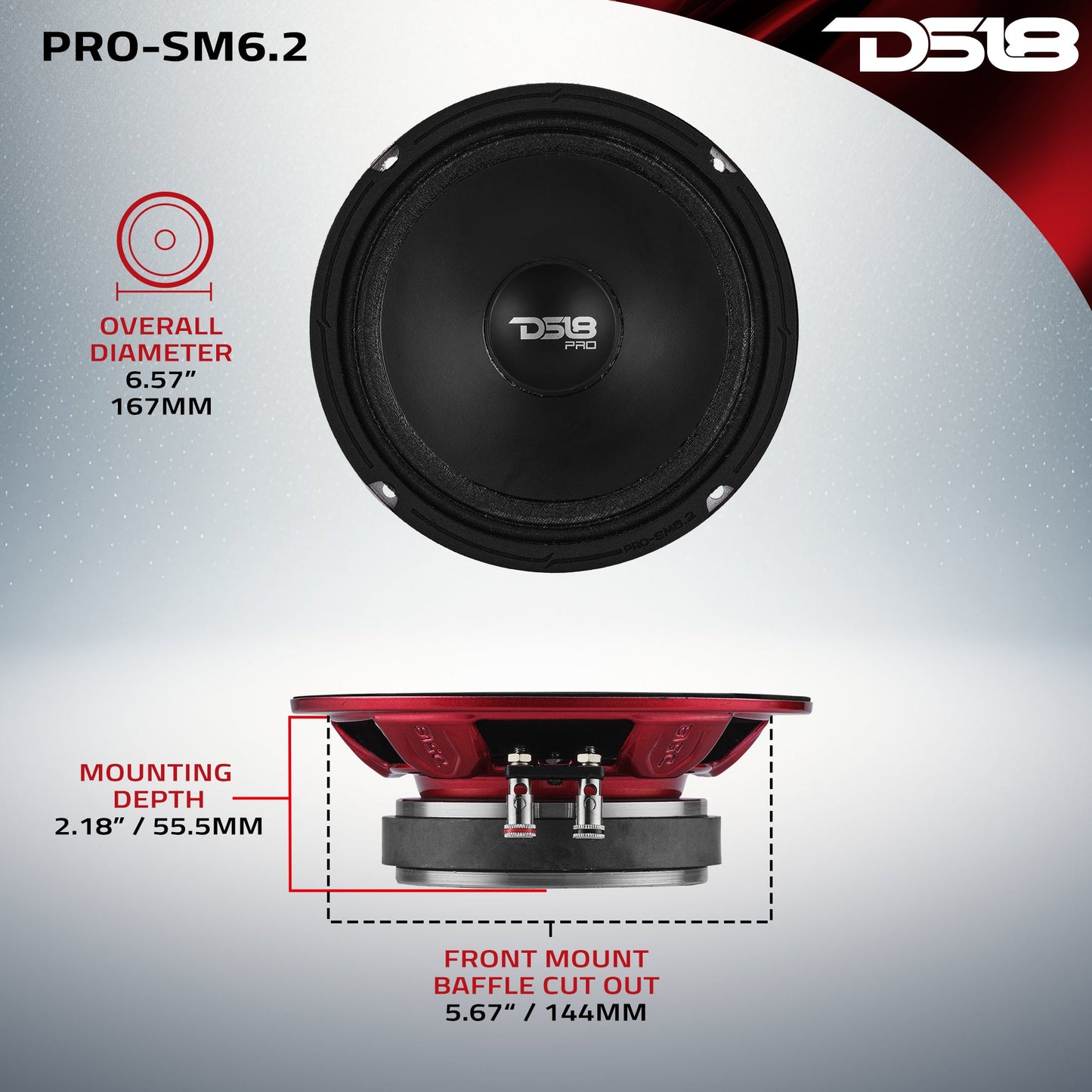 PRO 6.5" Slim Mid-Range Loudspeaker with Water-Resistant Cone | 200W RMS 2-Ohm.