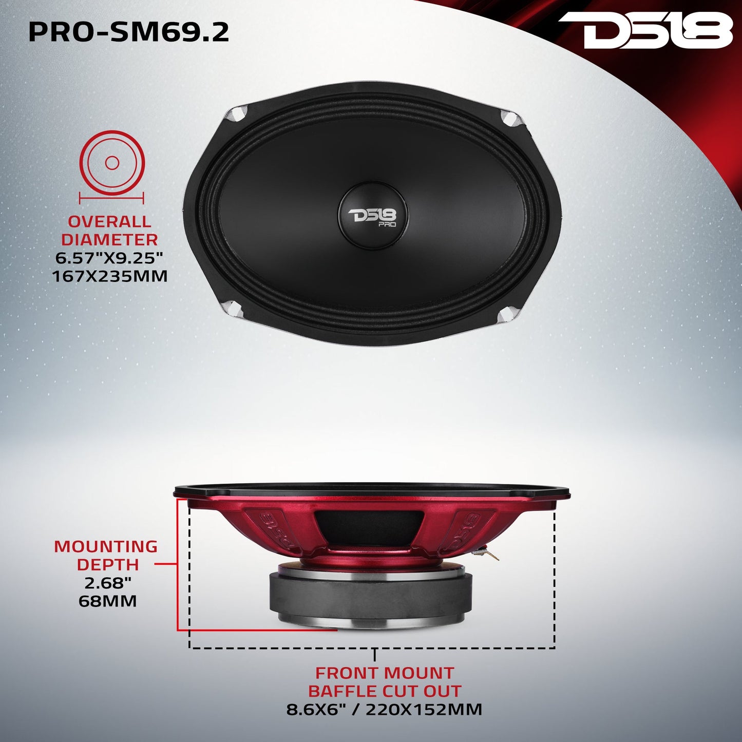 PRO 6x9" Slim Water-Resistant Mid-Range Loudspeaker | 250W RMS 2-Ohm.