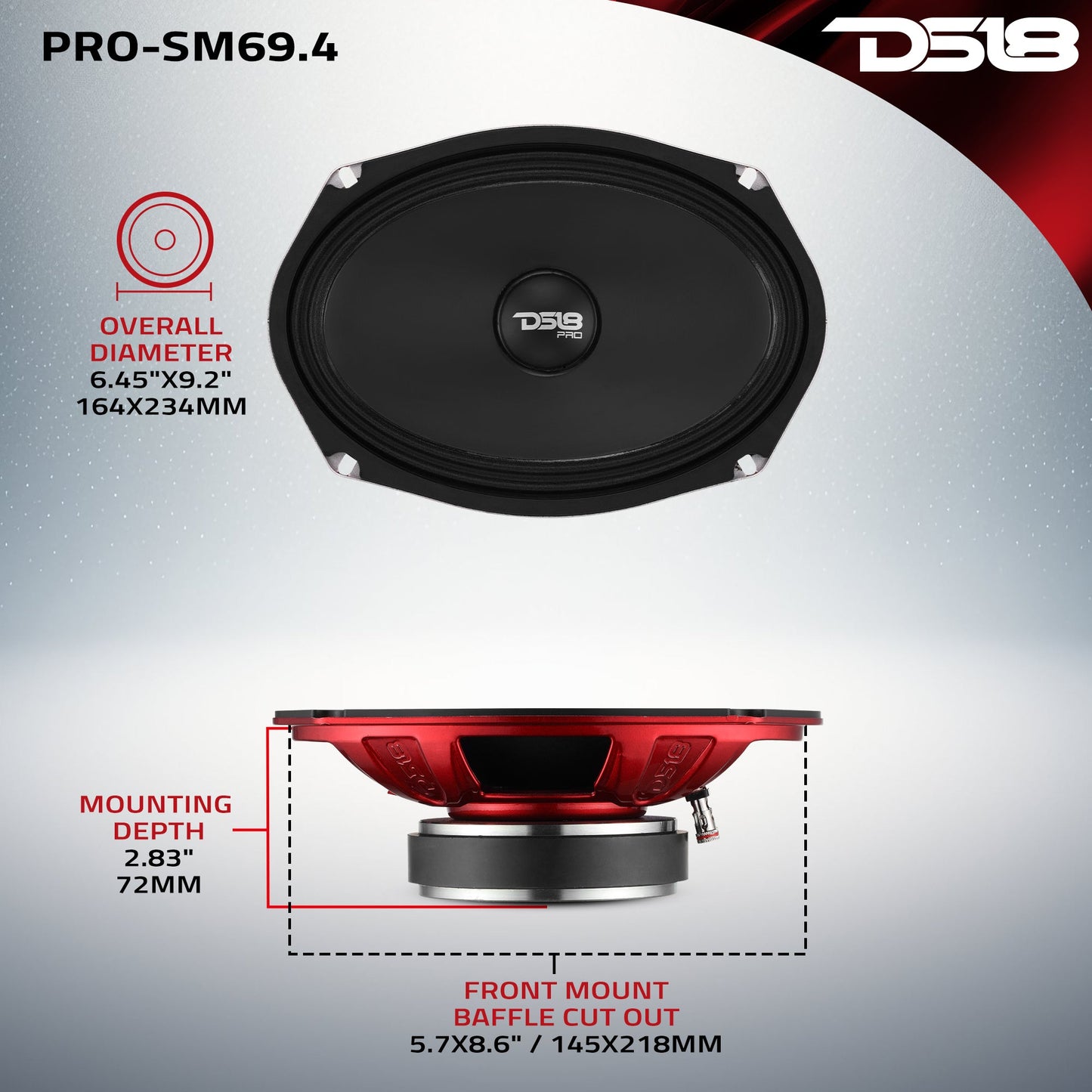 PRO 6x9" Slim Water-Resistant Mid-Range Loudspeaker | 250W RMS 4-Ohm.