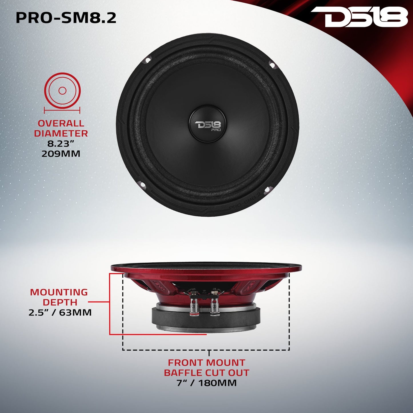 PRO 8" Slim Water-Resistant Mid-Range Loudspeaker | 250W RMS 2-Ohm.