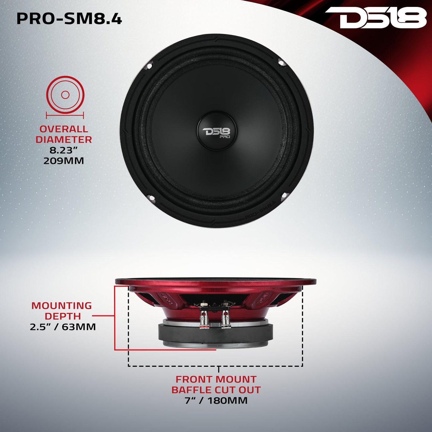 PRO 8" Slim Water-Resistant Midrange Loudspeaker | 250W RMS 4-Ohm.