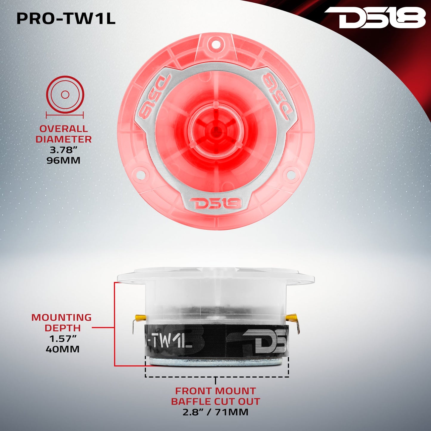3.8" Super Bullet Tweeter with 1" Aluminum Voice Coil with RGB LED Lights.