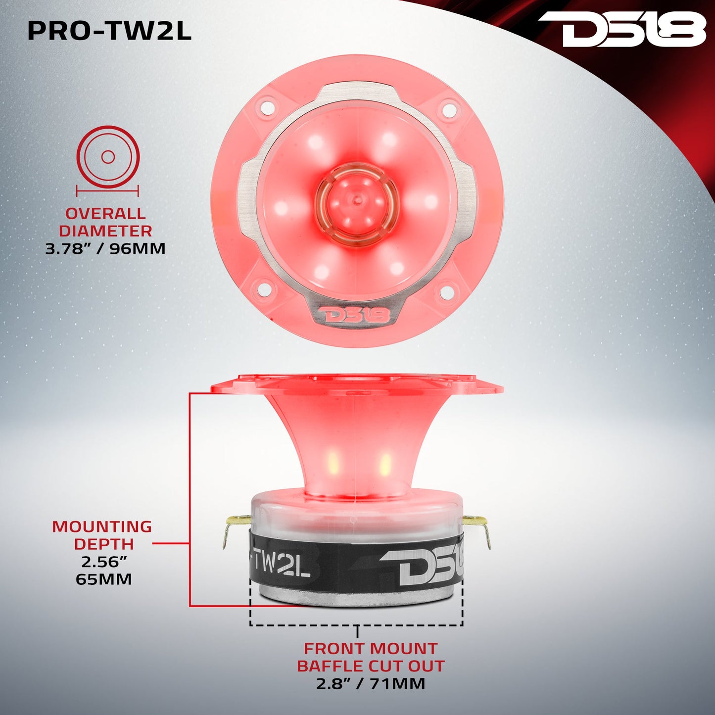 3.8" Super Bullet Tweeter 120 Watts 1" Aluminum 4-Ohm Vc with RGB LED Lights.