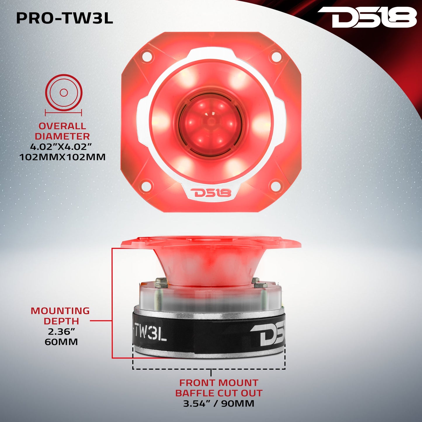 4" Super Bullet Tweeter 250 Watts 1.5" Titanium 4-Ohm Vc with RGB LED Lights.