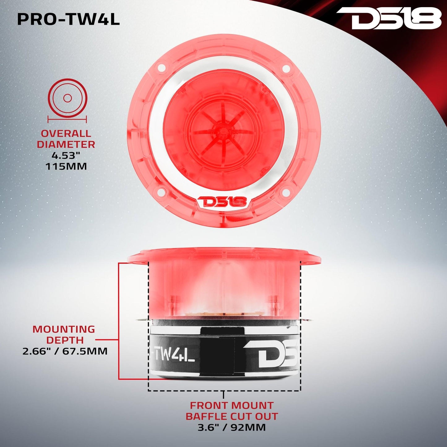 4.5" Super Bullet Tweeter 280 Watts 1.75" Titanium 4-Ohm Vc with RGB - Titanium - PRO-TW4L - product image 8 - AudioSellerz