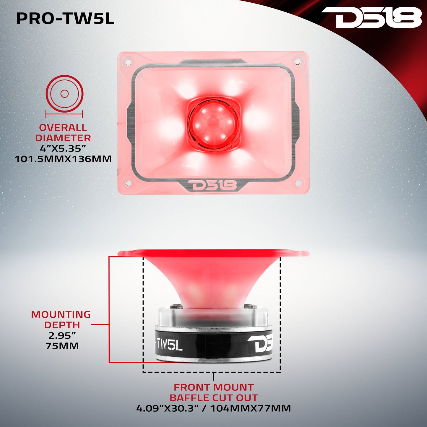 4" x 5.35" Super Bullet Tweeter 250 Watts 1.5" Aluminum 4-Ohm Vc with RGB LED Lights.