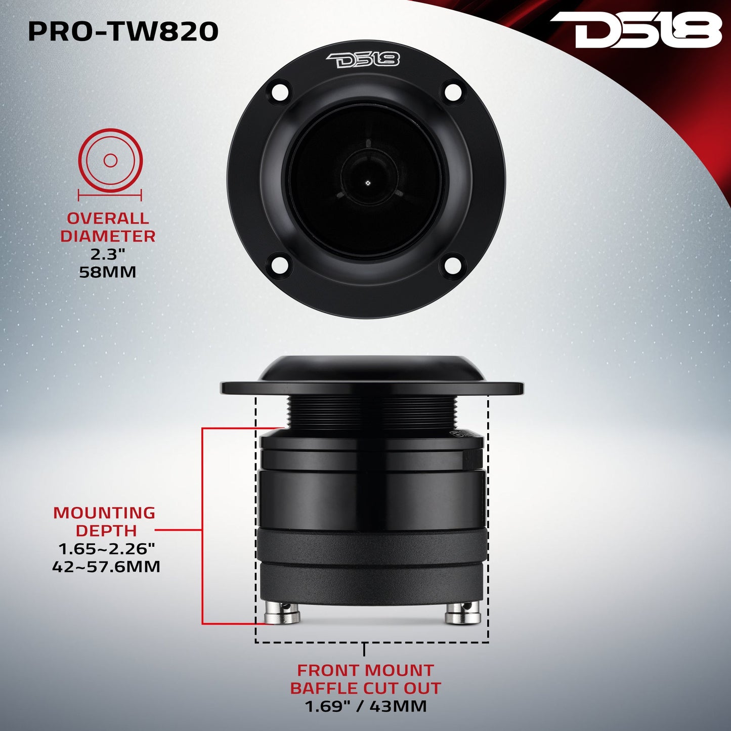 2.3" High Compression Neodymium Super Bullet Tweeter 100 Watts 1.4" Aluminum 4-Ohm Vc.