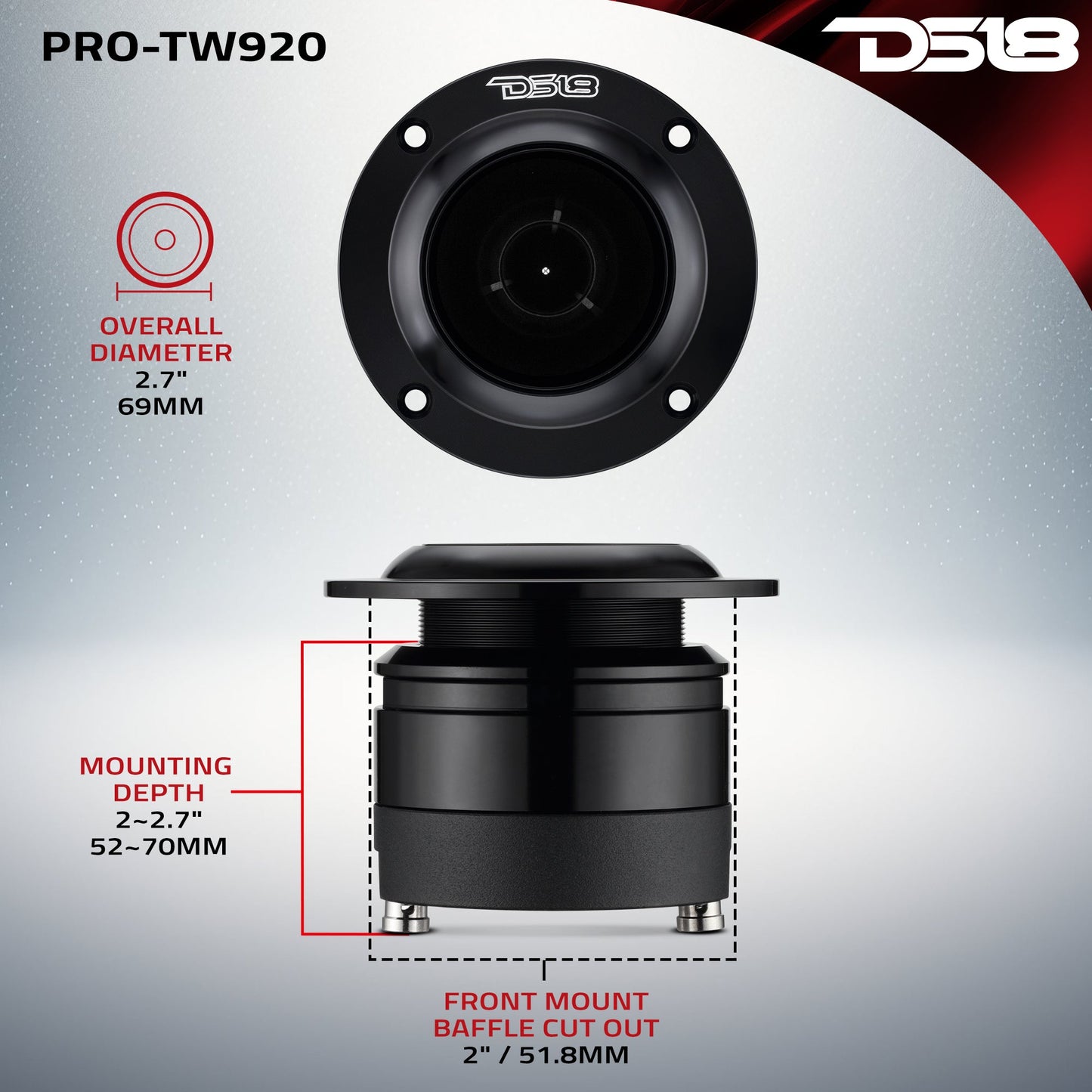 2.7" High Compression Neodymium Super Bullet Tweeter 160 Watts 1.4" Titanium 4-Ohm Vc.