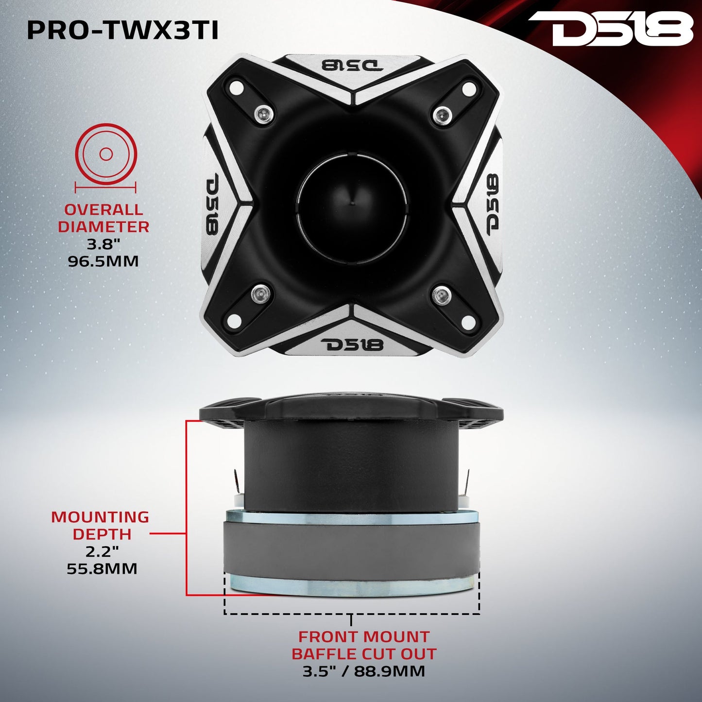 3.8" Super Bullet Tweeter | 250W RMS 1.5" Titanium 4-Ohm Vc.