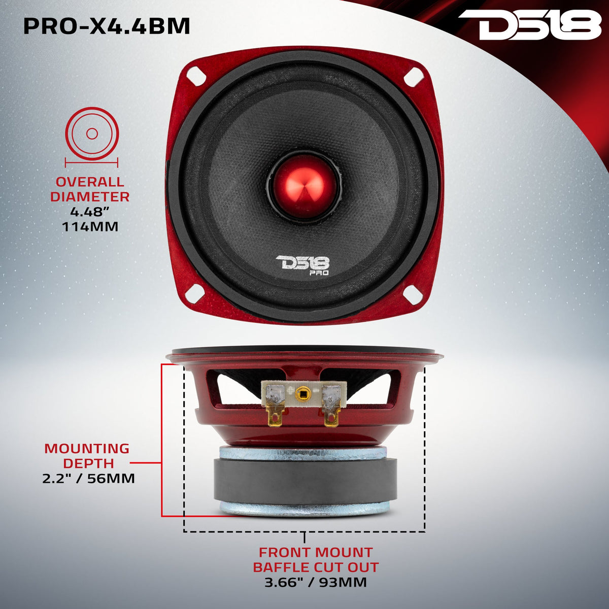 PRO-X 4" Mid-Range Loudspeaker with Bullet | 100W RMS 4-Ohm.