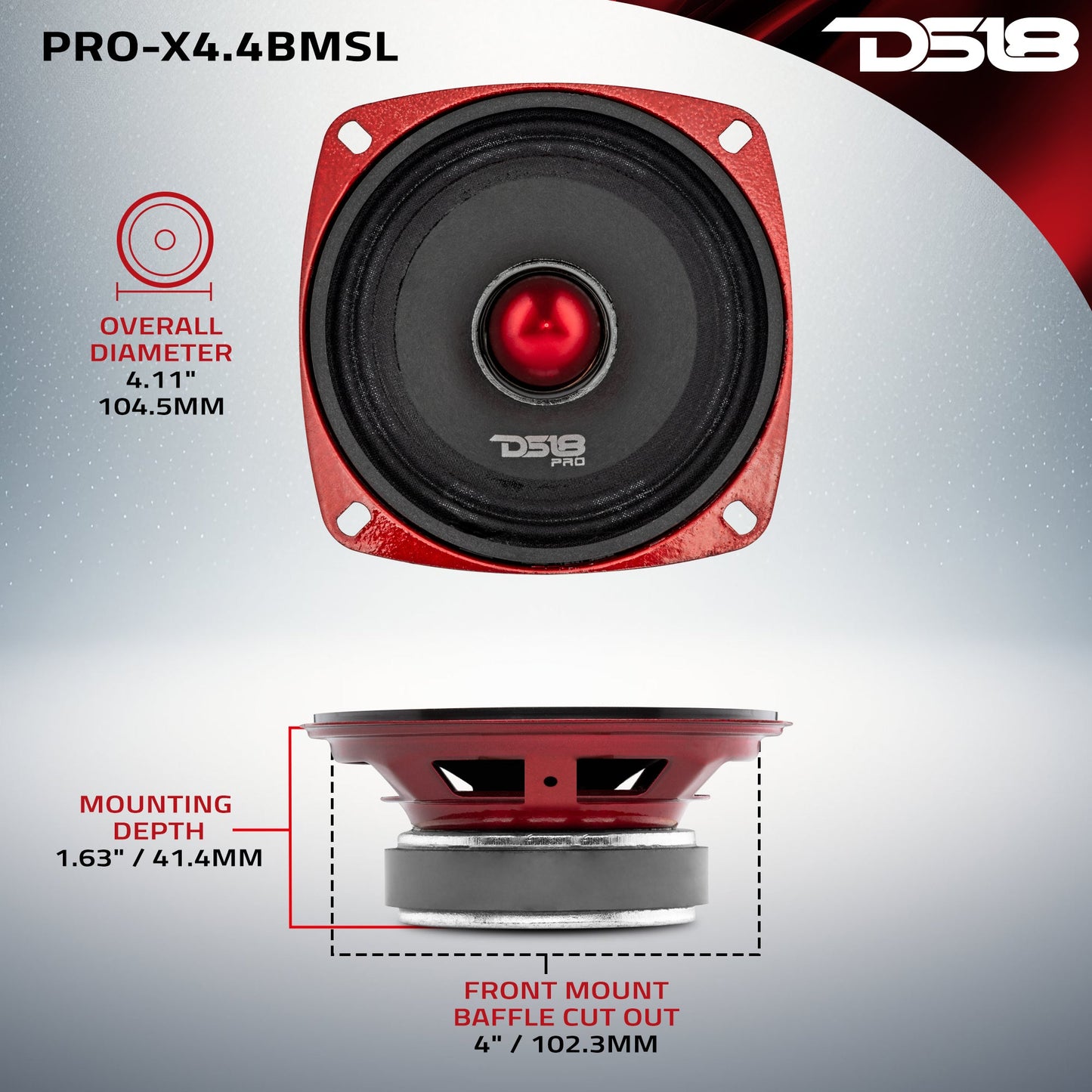 PRO-X 4" Shallow Mid-Range Bullet Loudspeaker | 100W RMS 4-Ohm.