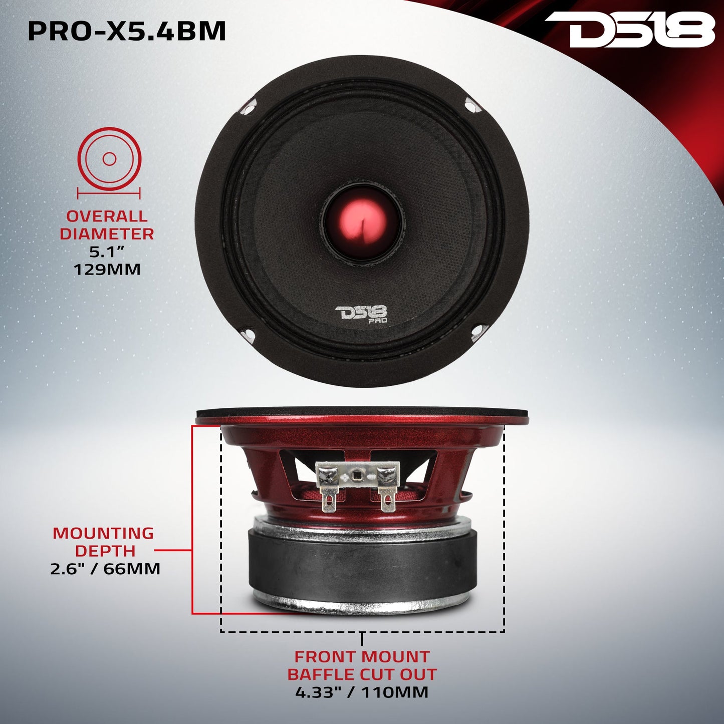 PRO-X 5.25" Mid-Range Loudspeaker with Bullet | 150W RMS 4-Ohm.