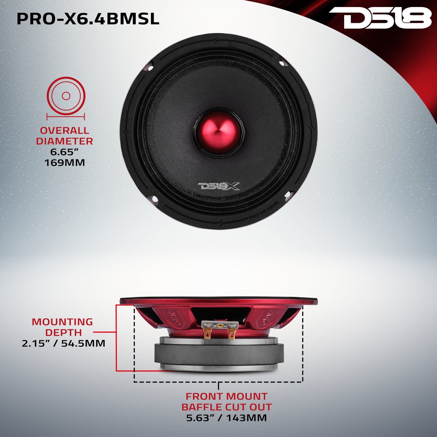 PRO-X 6.5" Shallow Mid-Range Bullet Loudspeaker | 200W RMS 4-Ohm.