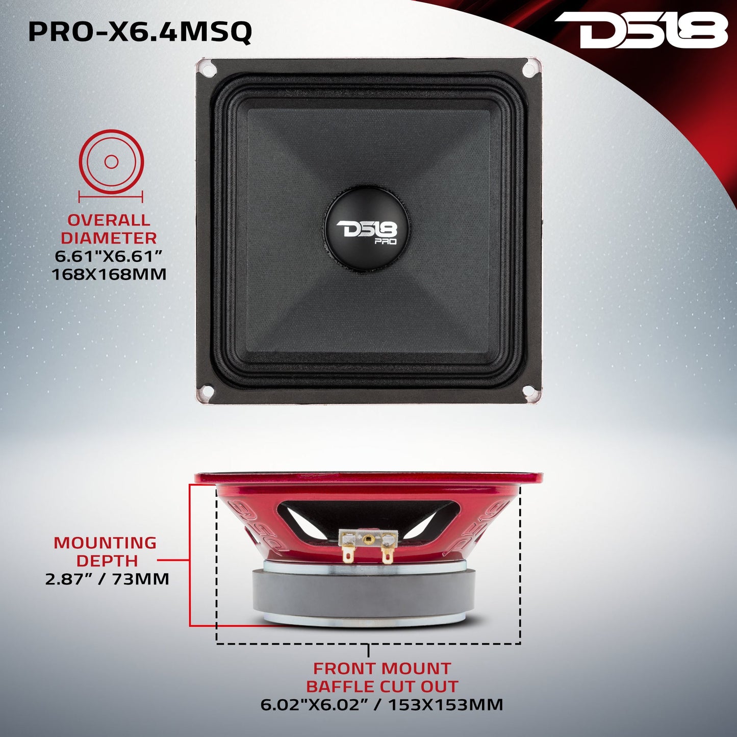 PRO 6.5" Square Midrange Loudspeaker 450 Watts 4-ohm.