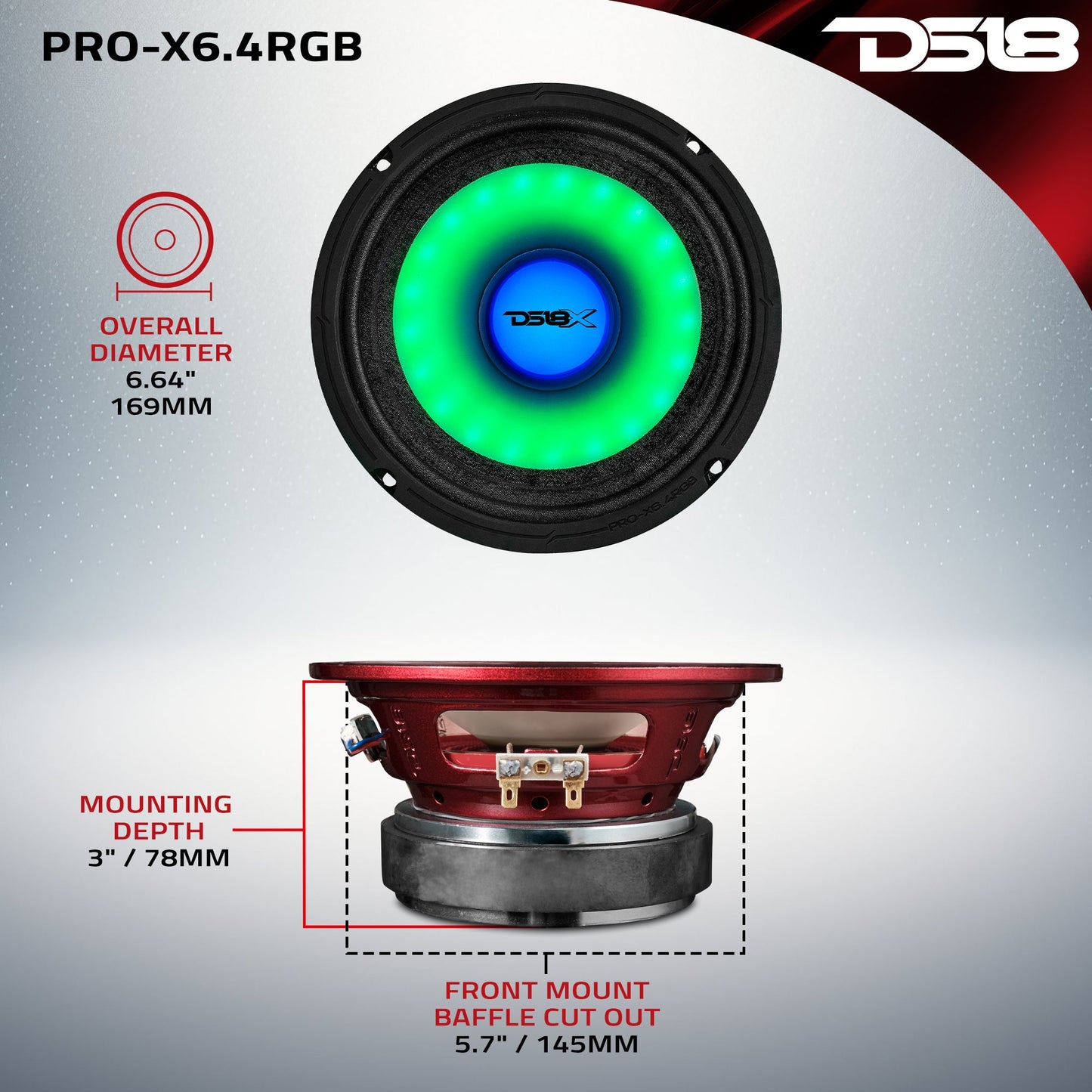 6.5" Mid-Range Loudspeaker with Dual RGB LED For Cone & Dust Cap 250 - 4 Ohm - PRO-X6.4RGB - product image 9 - AudioSellerz