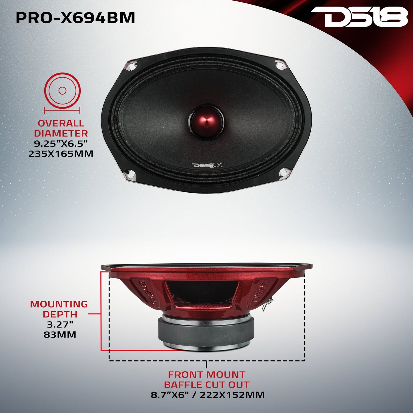 PRO-X 6X9" Mid-Range Loudspeaker with Bullet | 200W RMS 4-Ohm.