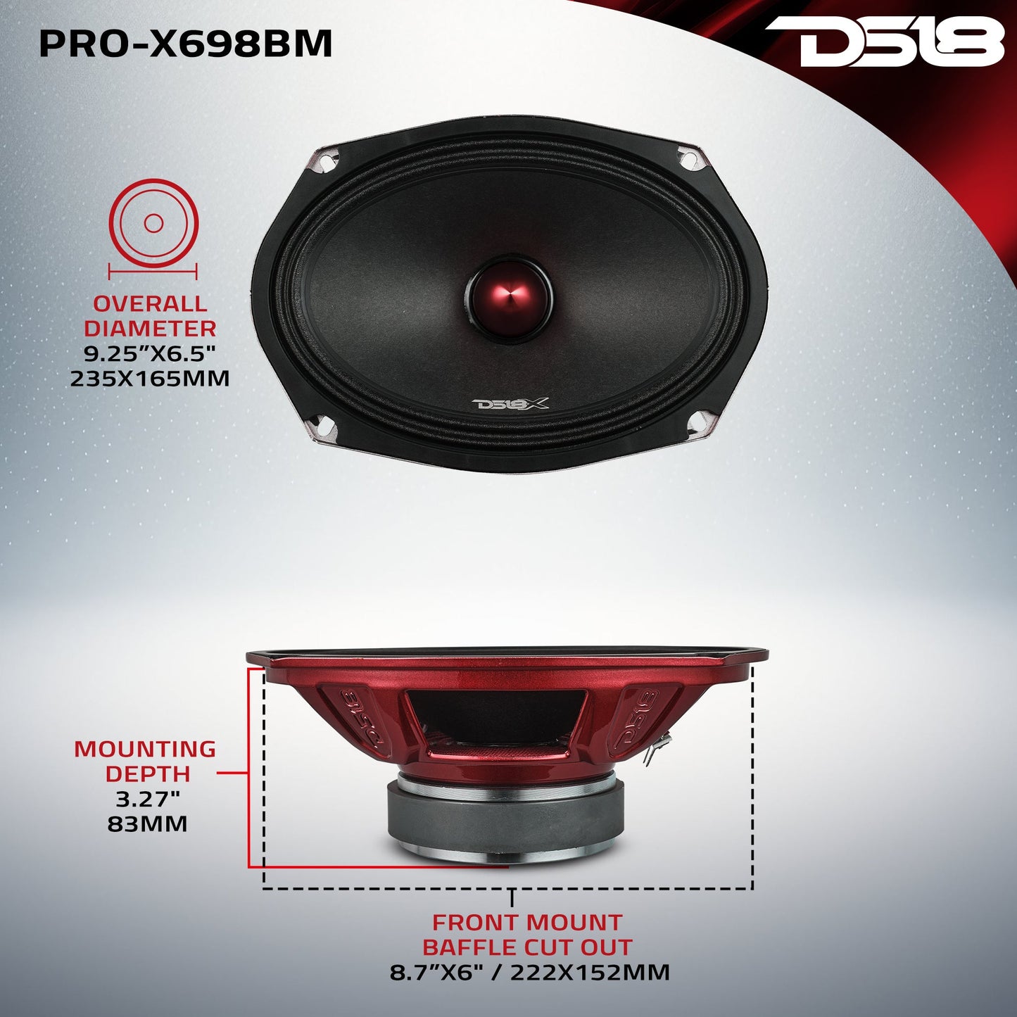 PRO-X 6X9" Mid-Range Bullet Loudspeaker | 200W RMS 8-Ohm.