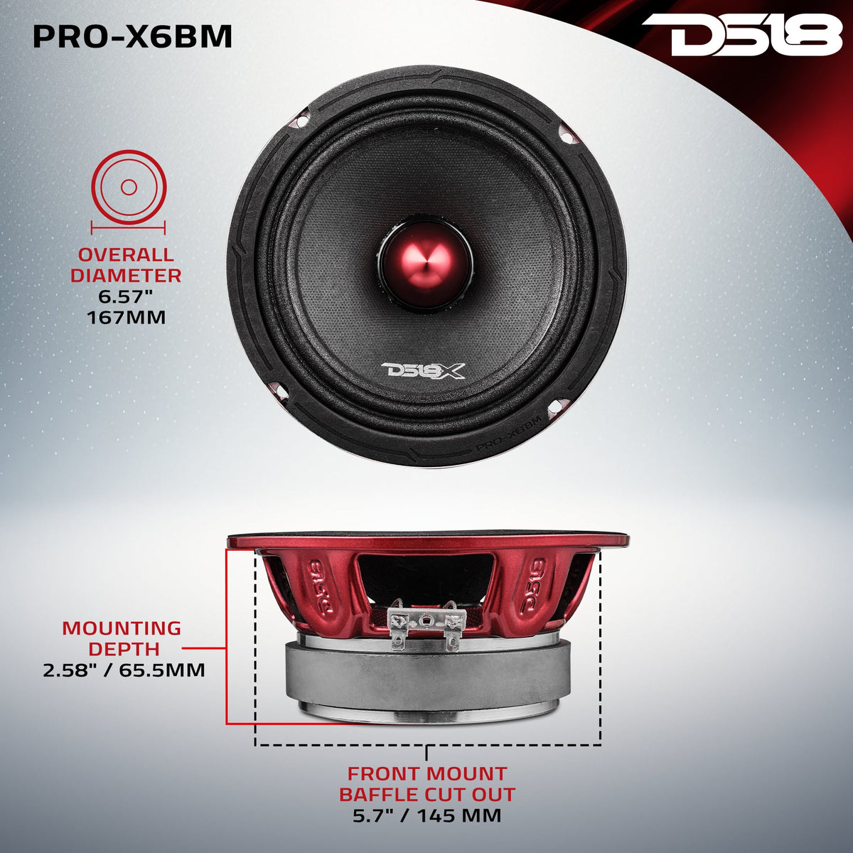 PRO-X 6.5" Mid-Range Bullet Loudspeaker | 250W RMS 8-Ohm.