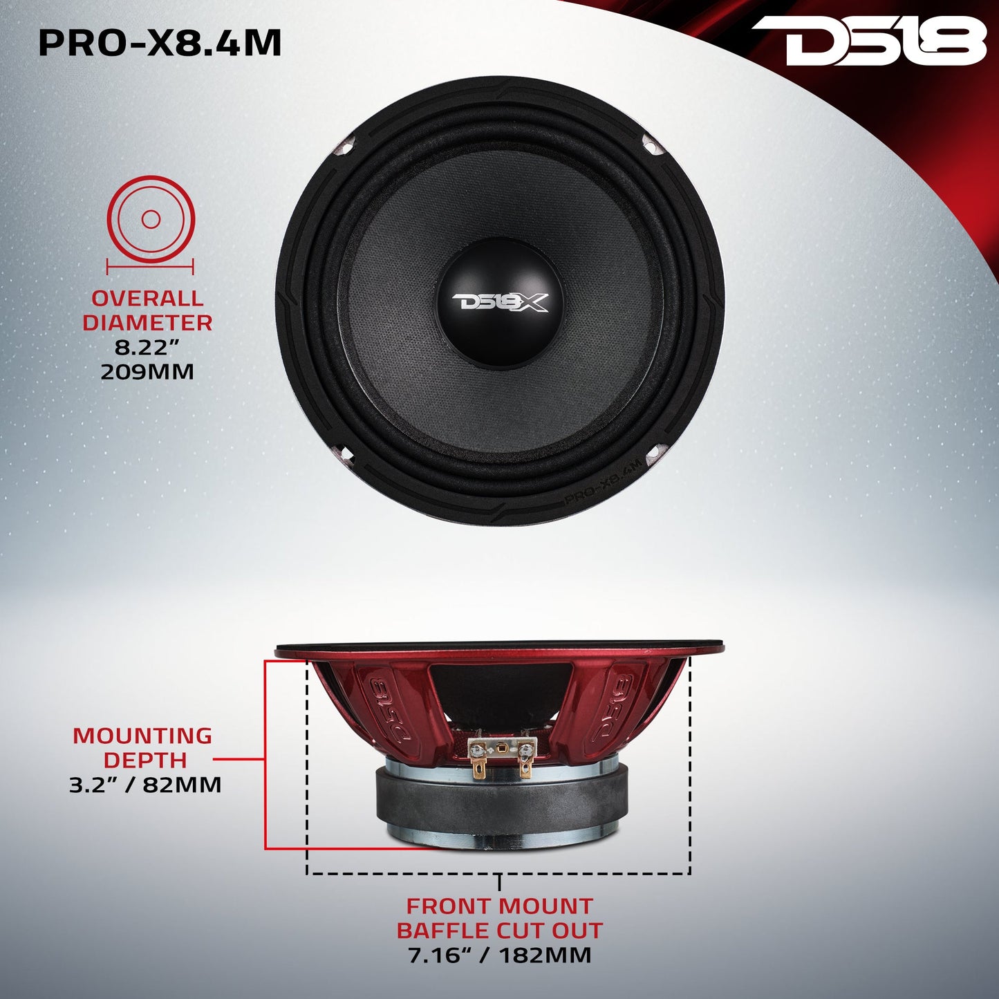 PRO-X 8" Mid-Range Loudspeaker 275 Watts Rms 4-Ohm.