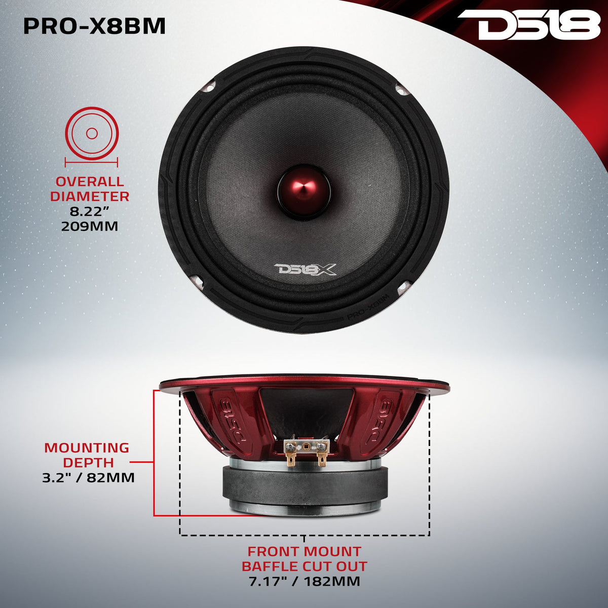 PRO-X 8" Mid-Range Bullet Loudspeaker | 275W RMS 8-Ohm.