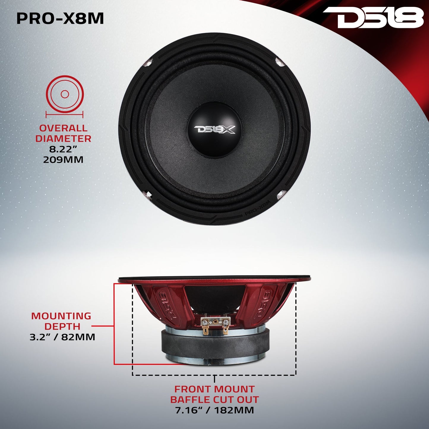 PRO-X 8" Mid-Range Loudspeaker 275 Watts Rms 8-Ohm.