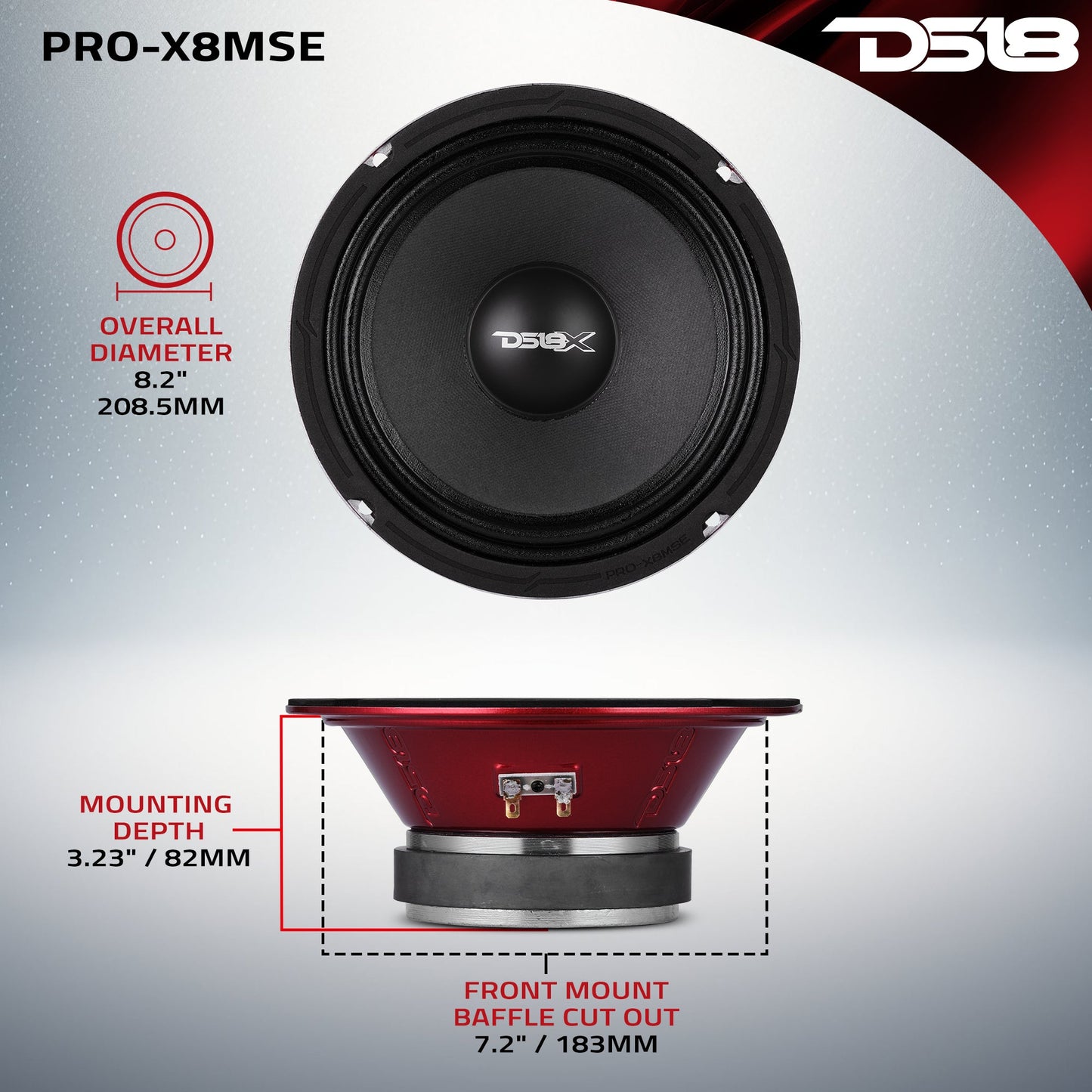 PRO-X 8" Sealed Back Mid-Range Loudspeaker 275 Watts Rms 8-Ohm.