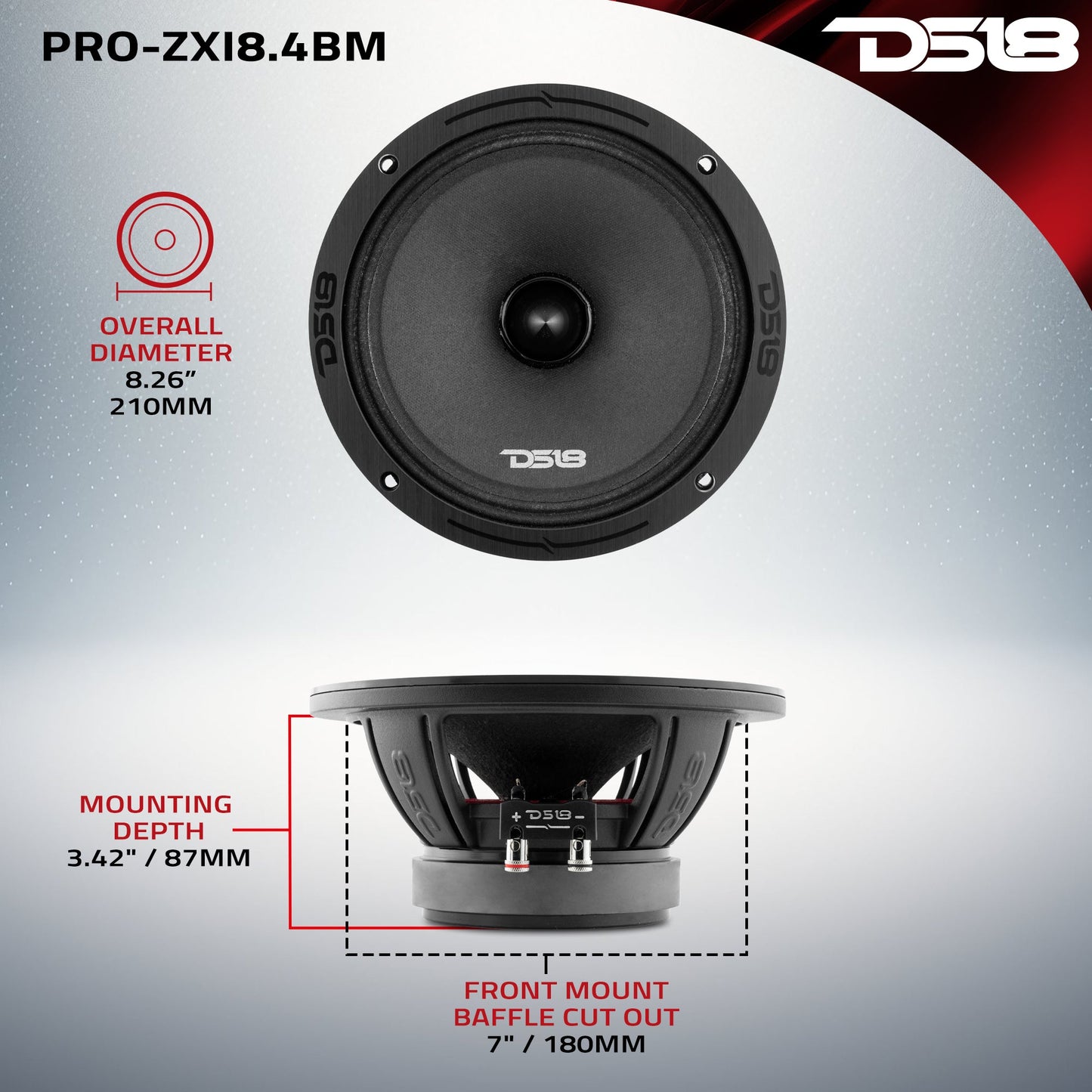 PRO-ZXI 8" Mid-Range Bullet Loudspeaker Neodymium/Ferrite Magnets | 350W RMS 4-Ohm.